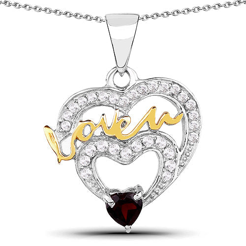 0.51 Carat Genuine Garnet and White Topaz .925 Sterling Silver Pendant by Bids.com