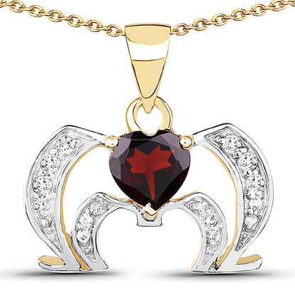 14K Yellow Gold Plated 1.05 Carat Genuine Garnet and White Topaz .925 Sterling Silver Pendant by Bids.com