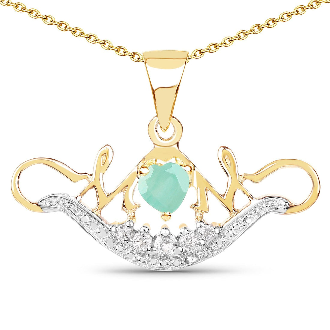 14K Yellow Gold Plated 0.62 Carat Genuine Emerald and White Topaz .925 Sterling Silver Pendant 