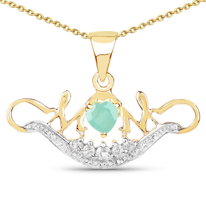 14K Yellow Gold Plated 0.62 Carat Genuine Emerald and White Topaz .925 Sterling Silver Pendant 