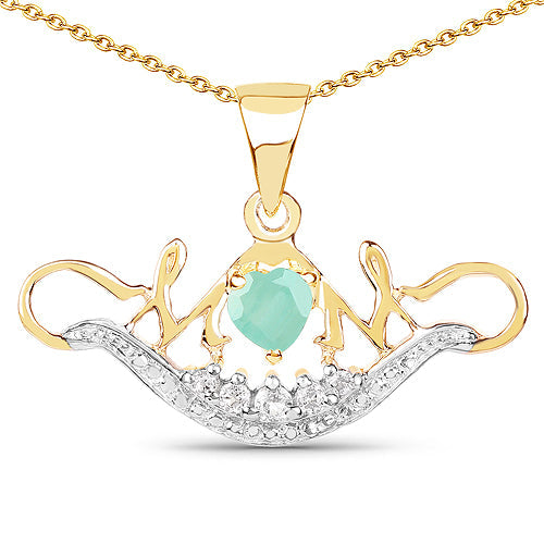 14K Yellow Gold Plated 0.62 Carat Genuine Emerald and White Topaz .925 Sterling Silver Pendant by Bids.com