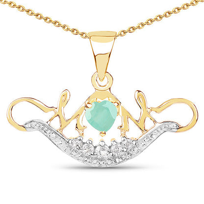 14K Yellow Gold Plated 0.62 Carat Genuine Emerald and White Topaz .925 Sterling Silver Pendant by Bids.com