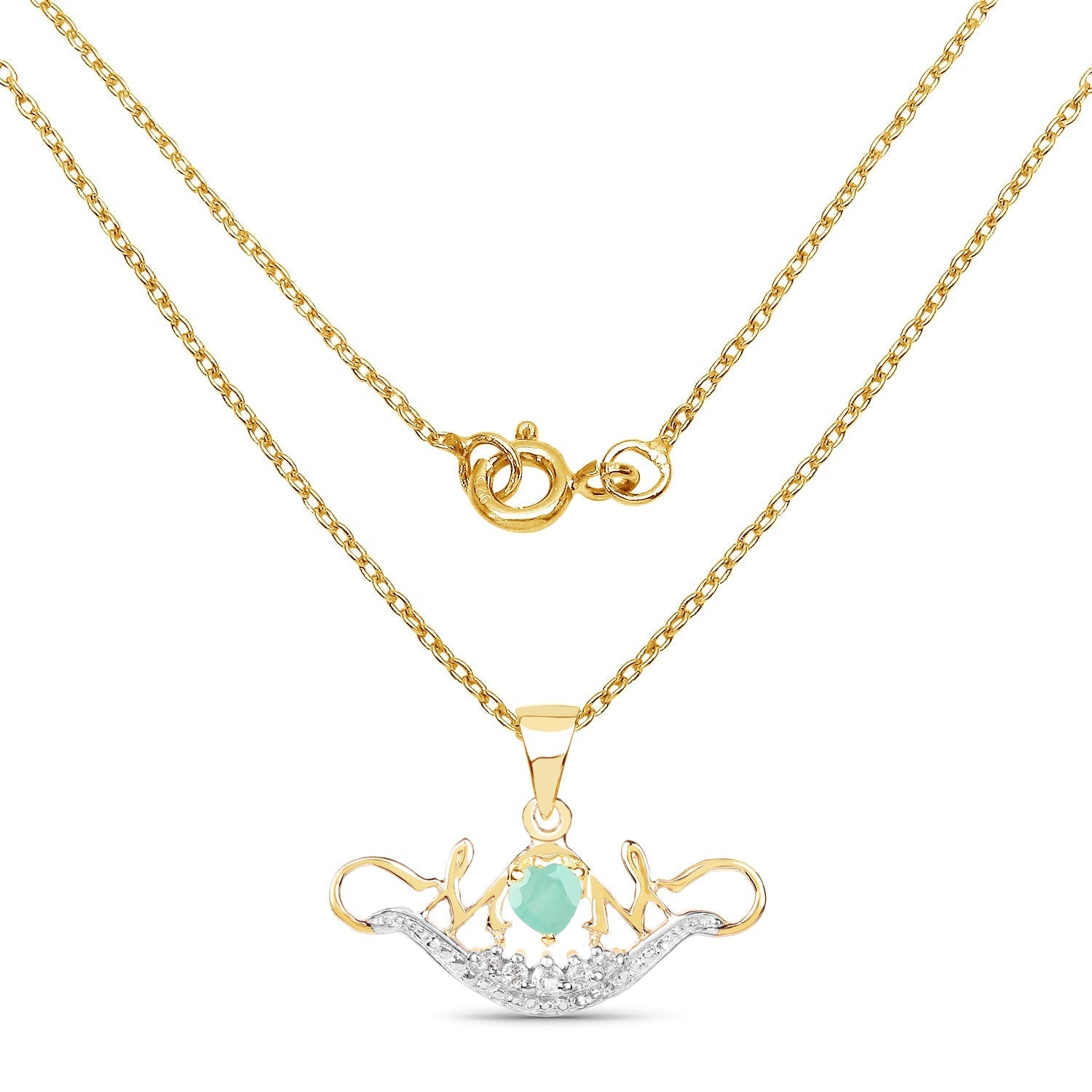 14K Yellow Gold Plated 0.62 Carat Genuine Emerald and White Topaz .925 Sterling Silver Pendant 