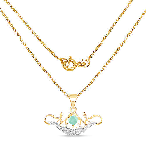 14K Yellow Gold Plated 0.62 Carat Genuine Emerald and White Topaz .925 Sterling Silver Pendant by Bids.com