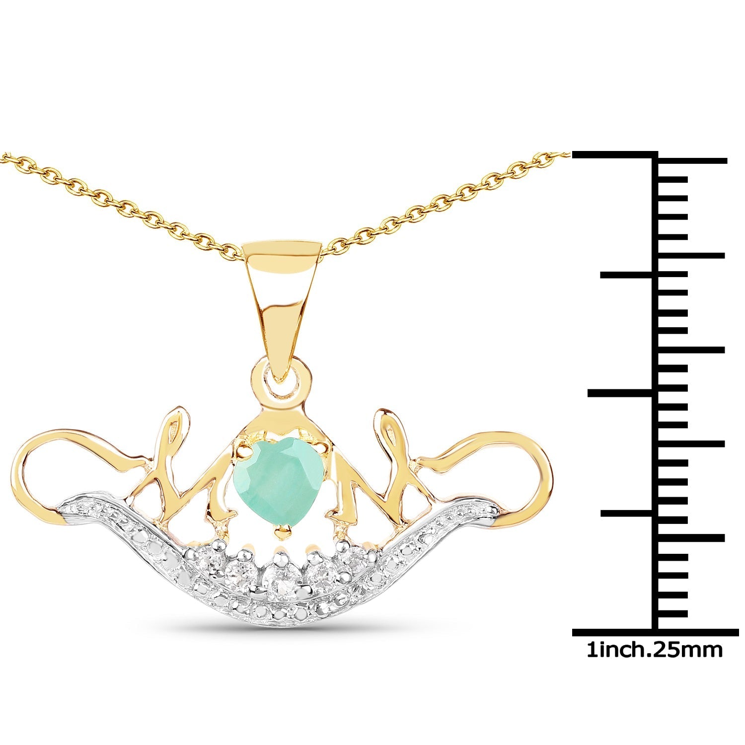 14K Yellow Gold Plated 0.62 Carat Genuine Emerald and White Topaz .925 Sterling Silver Pendant 