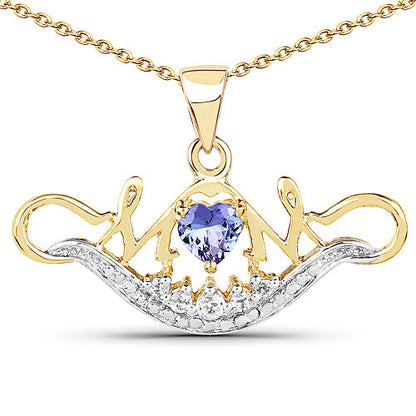 14K Yellow Gold Plated 0.62 Carat Genuine Tanzanite and White Topaz .925 Sterling Silver Pendant by Bids.com