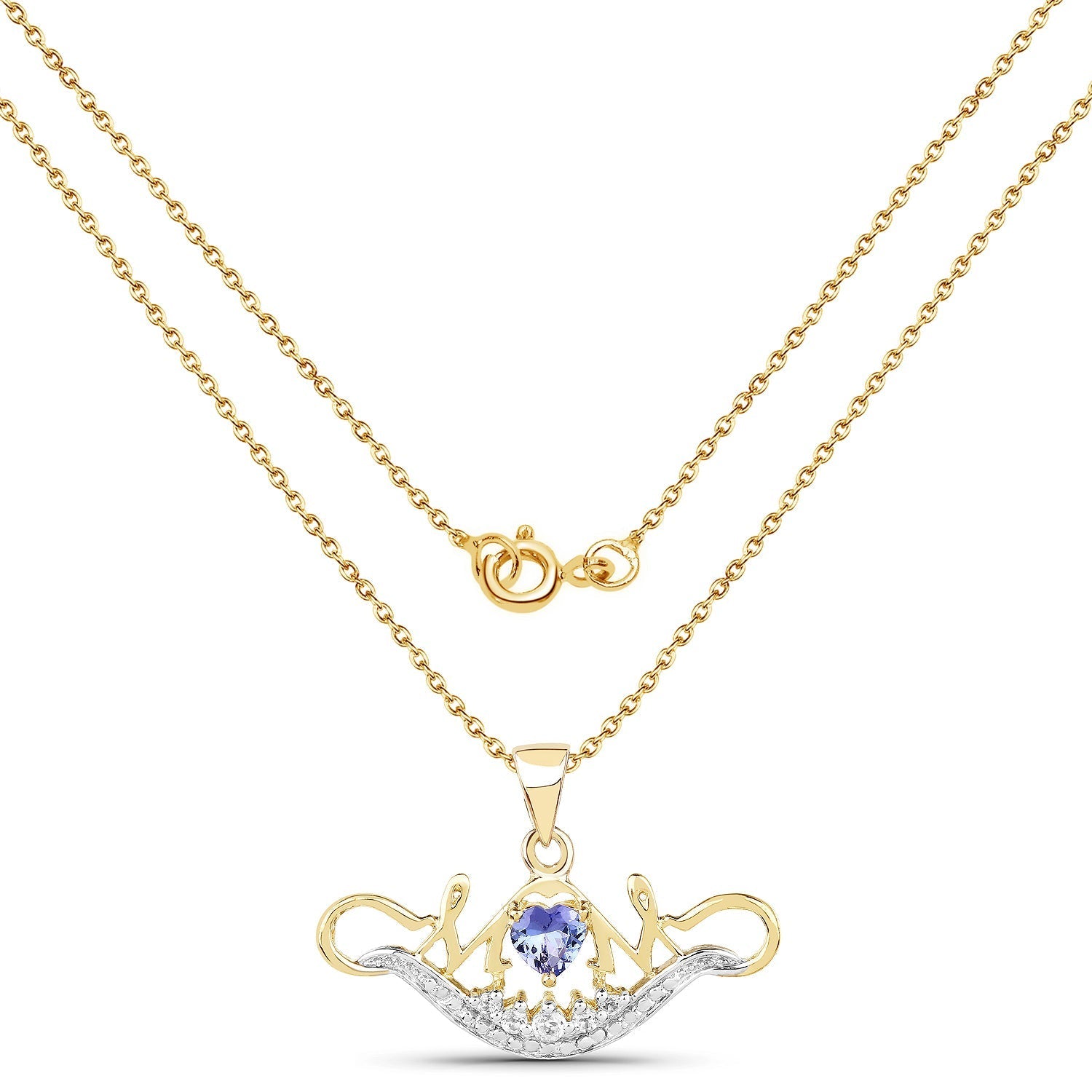 14K Yellow Gold Plated 0.62 Carat Genuine Tanzanite and White Topaz .925 Sterling Silver Pendant 