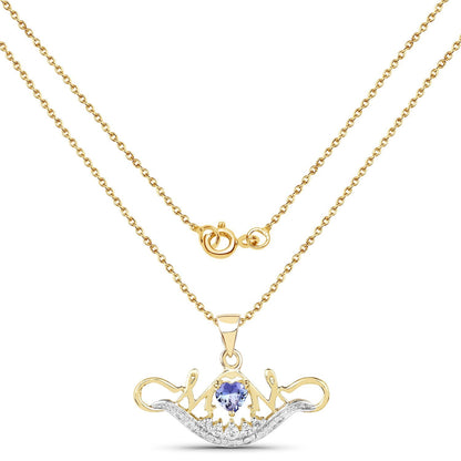 14K Yellow Gold Plated 0.62 Carat Genuine Tanzanite and White Topaz .925 Sterling Silver Pendant 