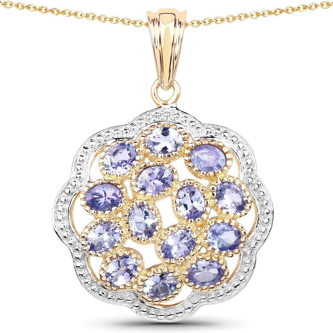 14K Yellow Gold Plated 2.38 Carat Genuine Tanzanite .925 Sterling Silver Pendant 