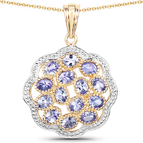 14K Yellow Gold Plated 2.38 Carat Genuine Tanzanite .925 Sterling Silver Pendant  DestGlow