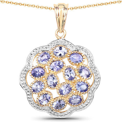 14K Yellow Gold Plated 2.38 Carat Genuine Tanzanite .925 Sterling Silver Pendant  DestGlow