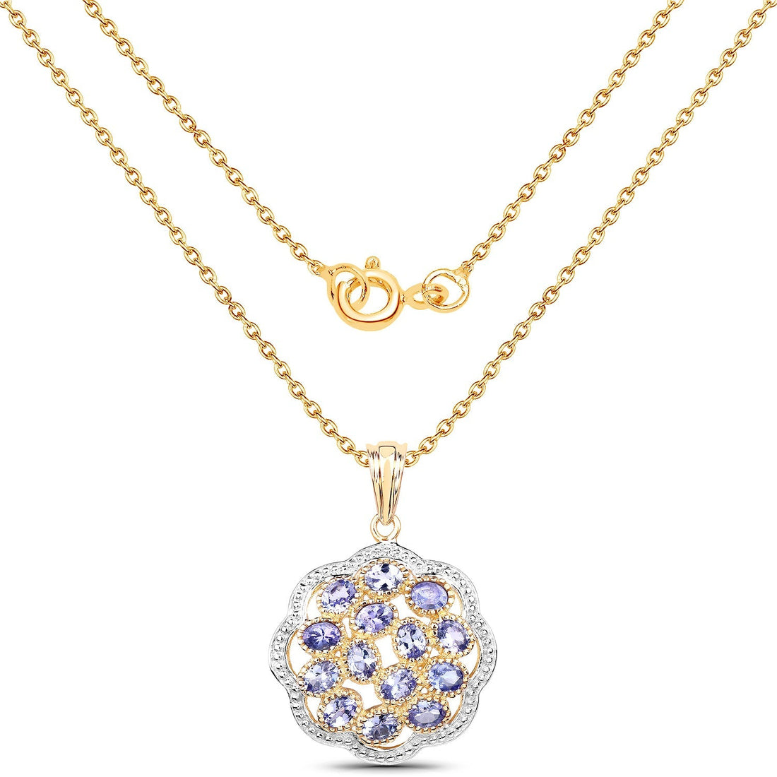 14K Yellow Gold Plated 2.38 Carat Genuine Tanzanite .925 Sterling Silver Pendant 