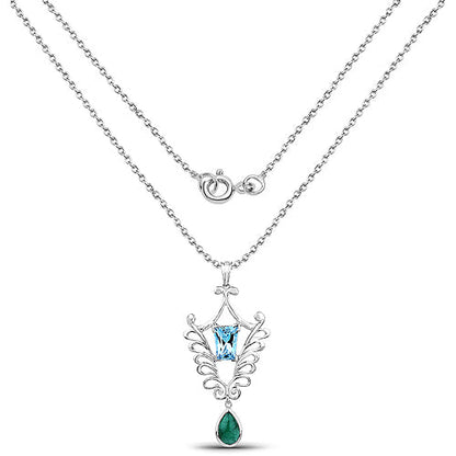 9.23 Carat Genuine Emerald and Swiss Blue Topaz .925 Sterling Silver Pendant by Bids.com