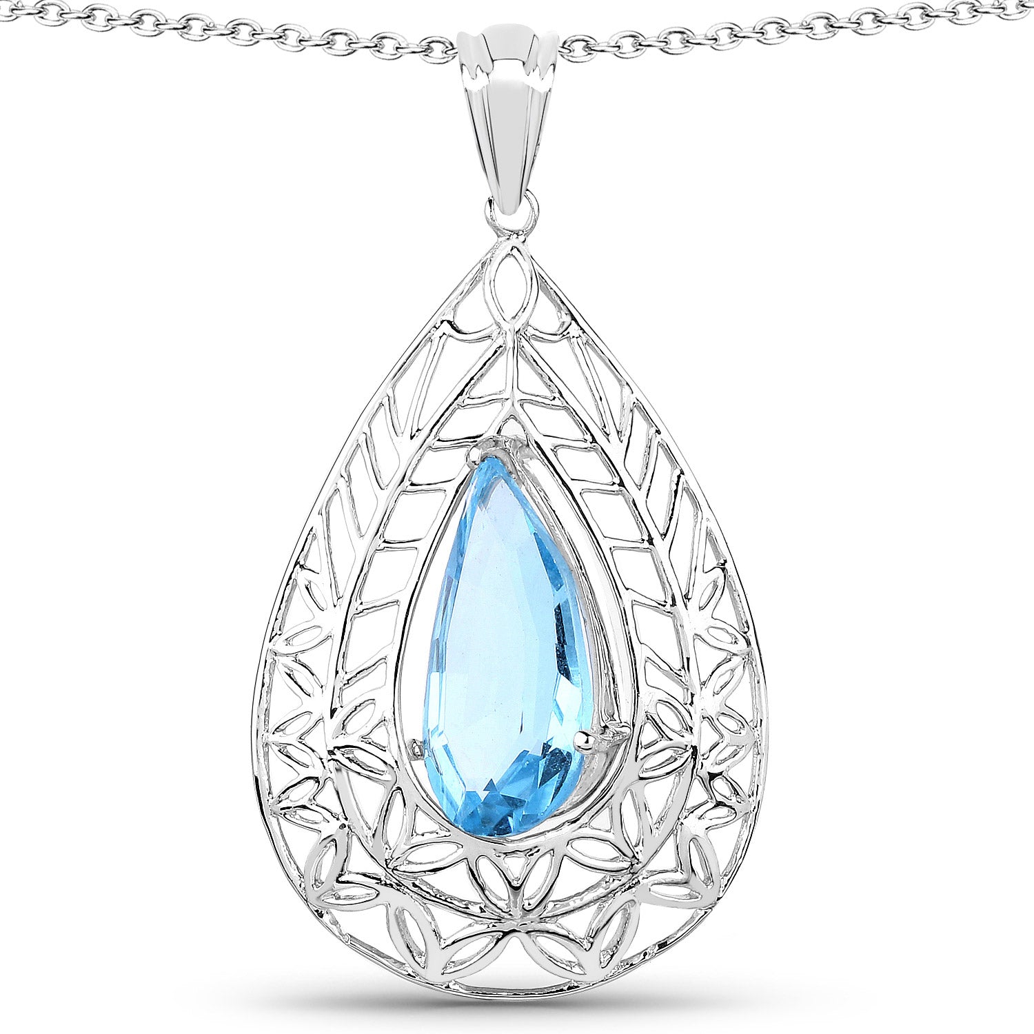 7.20 ct. Genuine Swiss Blue Topaz .925 Sterling Silver Pendant by Avera Group