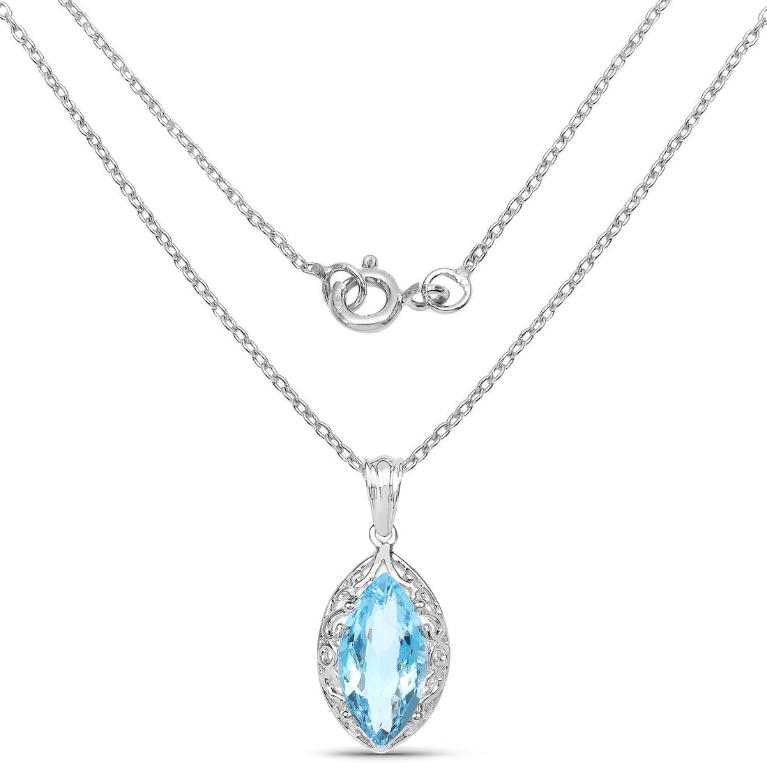 8.22 Carat Genuine Swiss Blue Topaz .925 Sterling Silver Pendant 