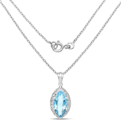 8.22 Carat Genuine Swiss Blue Topaz .925 Sterling Silver Pendant 