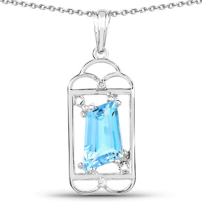 4.57 Carat Genuine Swiss Blue Topaz &amp; White Topaz .925 Sterling Silver Pendant by Bids.com