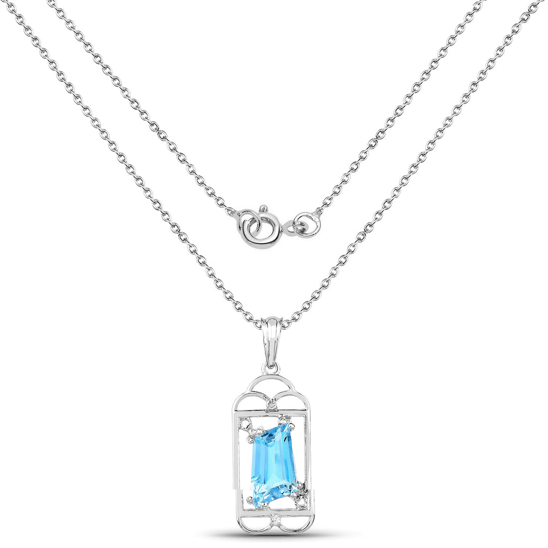 4.57 Carat Genuine Swiss Blue Topaz &amp; White Topaz .925 Sterling Silver Pendant 