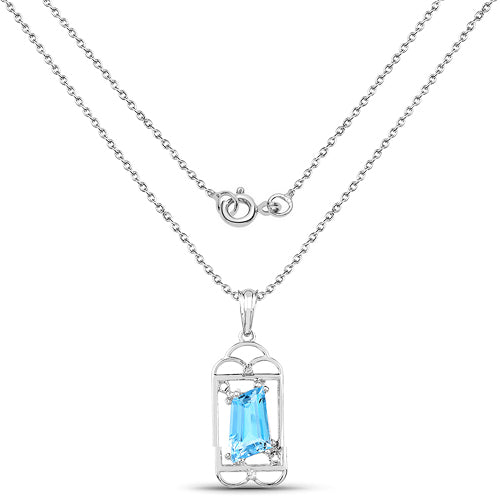 4.57 Carat Genuine Swiss Blue Topaz &amp; White Topaz .925 Sterling Silver Pendant by Bids.com
