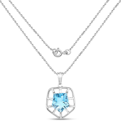 7.60 Carat Genuine Blue Topaz .925 Sterling Silver Pendant 