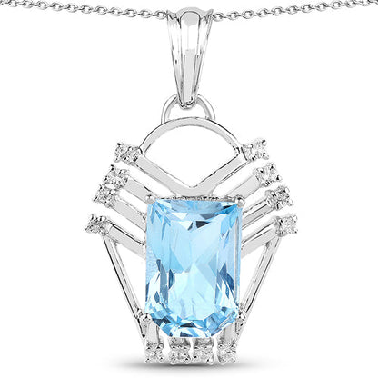 5.76 Carat Genuine Swiss Blue Topaz &amp; White Topaz .925 Sterling Silver Pendant by Bids.com