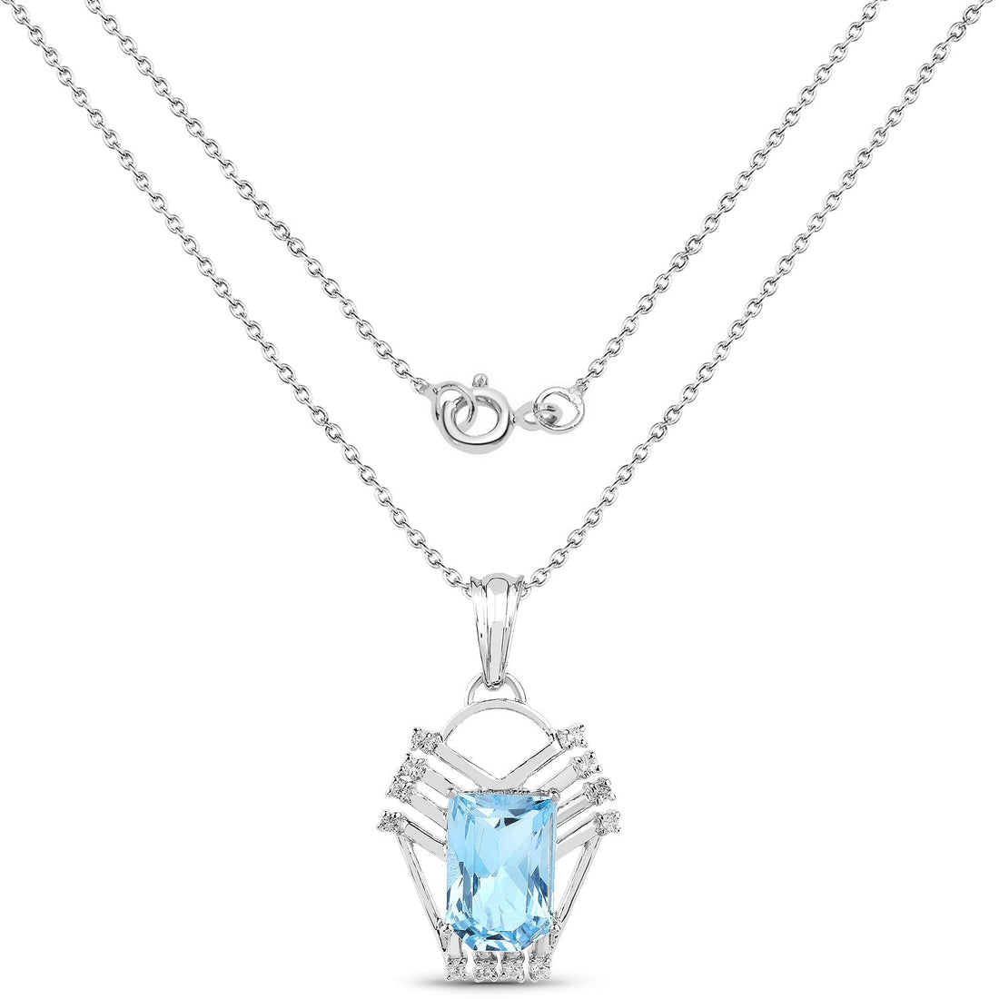 5.76 Carat Genuine Swiss Blue Topaz &amp; White Topaz .925 Sterling Silver Pendant 