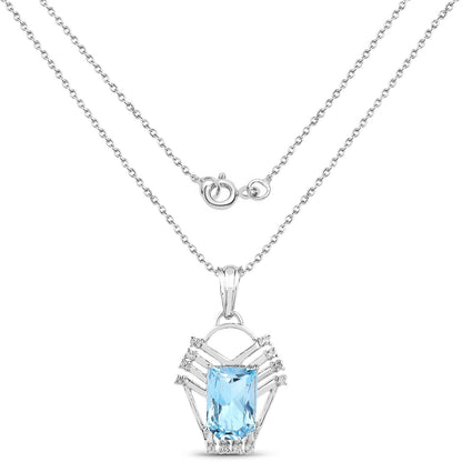 5.76 Carat Genuine Swiss Blue Topaz &amp; White Topaz .925 Sterling Silver Pendant 