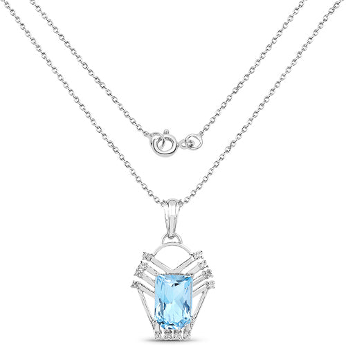 5.76 Carat Genuine Swiss Blue Topaz &amp; White Topaz .925 Sterling Silver Pendant by Bids.com
