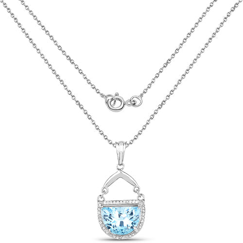 4.08 Carat Genuine Swiss Blue Topaz &amp; White Topaz .925 Sterling Silver Pendant by Bids.com