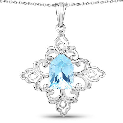 6.10 Carat Genuine Swiss Blue Topaz .925 Sterling Silver Pendant  DestGlow