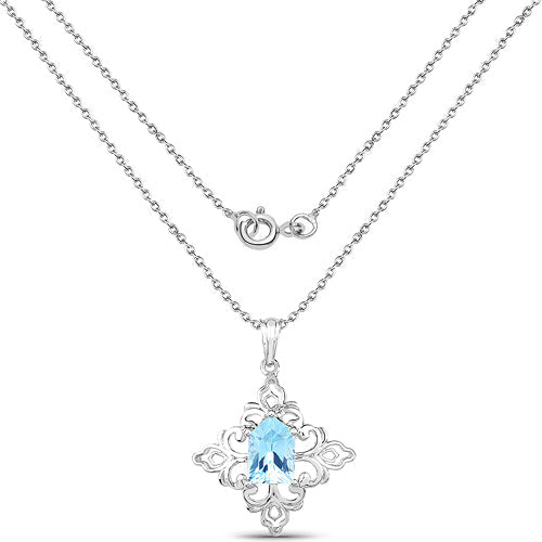 6.10 Carat Genuine Swiss Blue Topaz .925 Sterling Silver Pendant  DestGlow