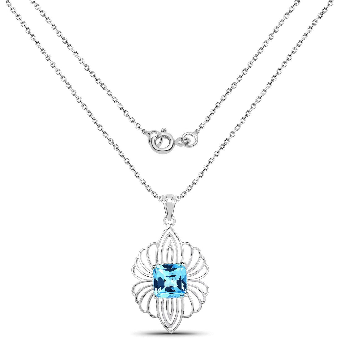 8.18 ct. Genuine Swiss Blue Topaz .925 Sterling Silver Pendant 