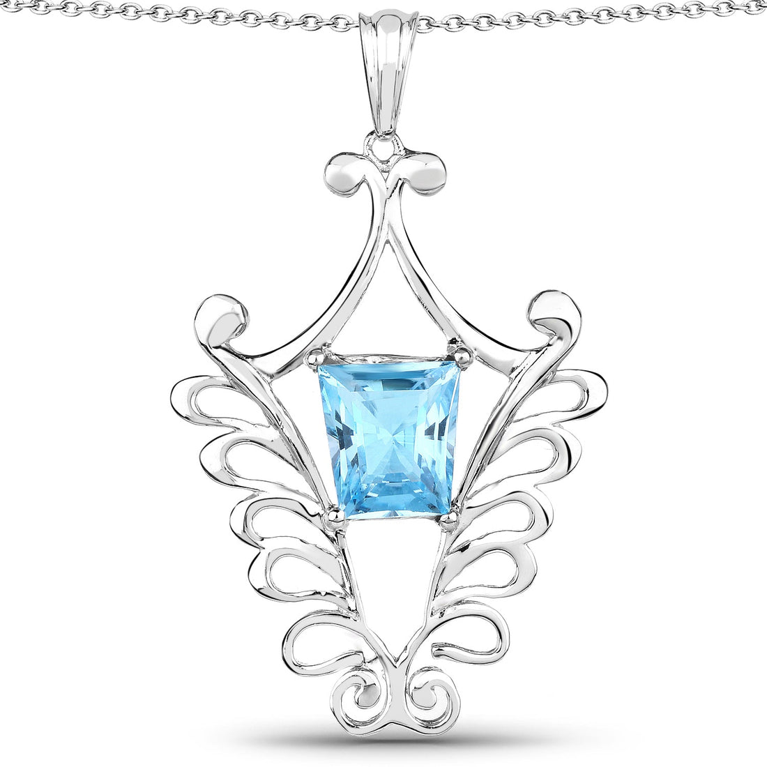 5.68 Carat Genuine Swiss Blue Topaz .925 Sterling Silver Pendant by Avera Group