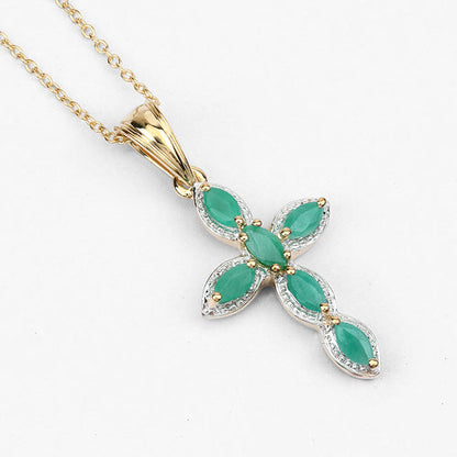 18K Yellow Gold Plated 0.84 Carat Genuine Emerald .925 Sterling Silver Pendant by Bids.com