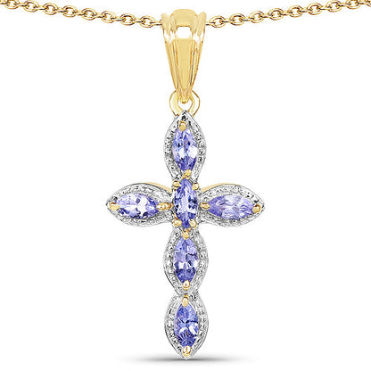 14K Yellow Gold Plated 0.84 Carat Genuine Tanzanite .925 Sterling Silver Pendant by Bids.com