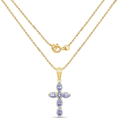 14K Yellow Gold Plated 0.84 Carat Genuine Tanzanite .925 Sterling Silver Pendant 