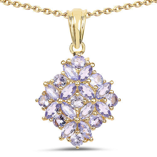14K Yellow Gold Plated 2.58 Carat Genuine Tanzanite .925 Sterling Silver Pendant  DestGlow