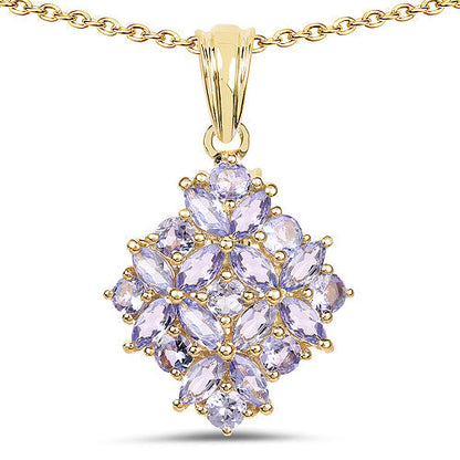 14K Yellow Gold Plated 2.58 Carat Genuine Tanzanite .925 Sterling Silver Pendant  DestGlow