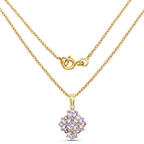 14K Yellow Gold Plated 2.58 Carat Genuine Tanzanite .925 Sterling Silver Pendant  DestGlow