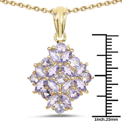 14K Yellow Gold Plated 2.58 Carat Genuine Tanzanite .925 Sterling Silver Pendant  DestGlow