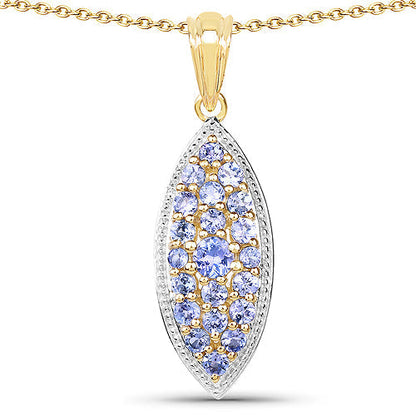 14K Yellow Gold Plated 1.56 Carat Genuine Tanzanite .925 Sterling Silver Pendant  DestGlow