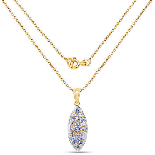 14K Yellow Gold Plated 1.56 Carat Genuine Tanzanite .925 Sterling Silver Pendant  DestGlow