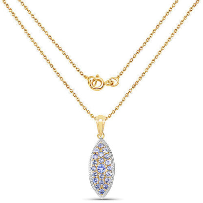 14K Yellow Gold Plated 1.56 Carat Genuine Tanzanite .925 Sterling Silver Pendant  DestGlow