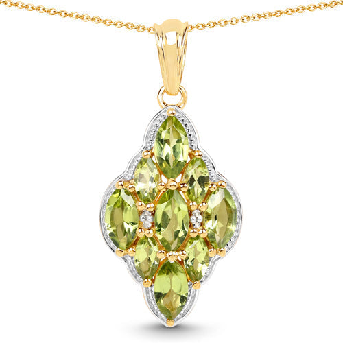 14K Yellow Gold Plated 4.02 Carat Genuine Peridot &amp; White Topaz .925 Sterling Silver Pendant  DestGlow