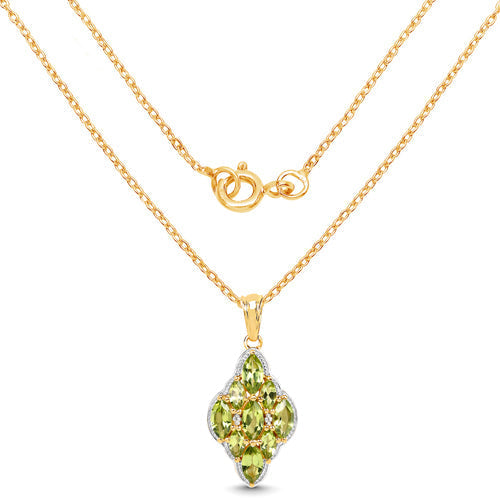14K Yellow Gold Plated 4.02 Carat Genuine Peridot &amp; White Topaz .925 Sterling Silver Pendant  DestGlow