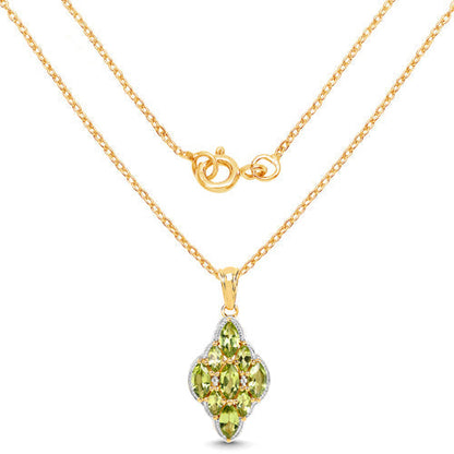 14K Yellow Gold Plated 4.02 Carat Genuine Peridot &amp; White Topaz .925 Sterling Silver Pendant  DestGlow