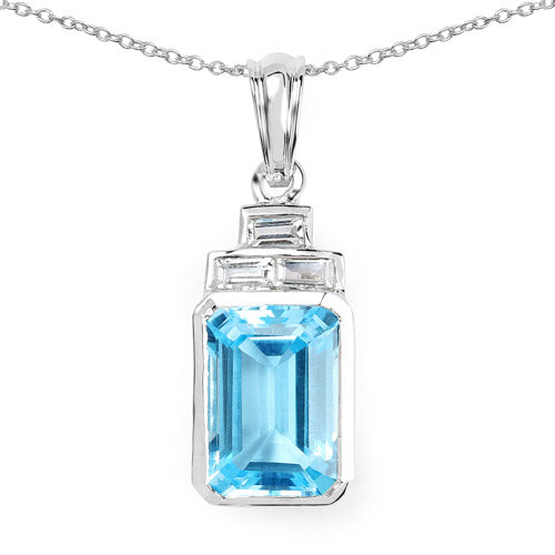 9.99 Carat Genuine Swiss Blue Topaz and White Topaz .925 Sterling Silver Pendant by Bids.com