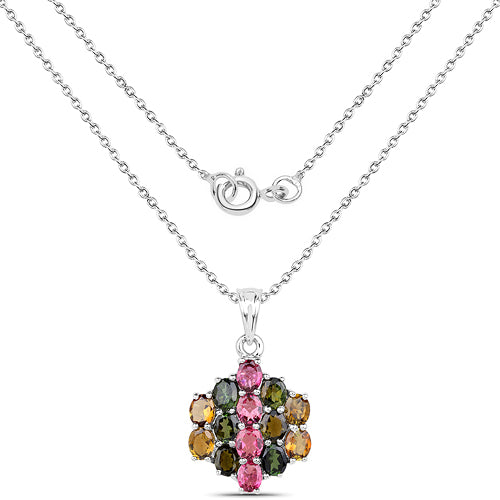 4.34 Carat Genuine Pink Tourmaline, Green Tourmaline &amp; Brown Tourmaline .925 Sterling Silver Pendant by Bids.com