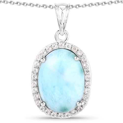 13.55 Carat Genuine Larimar and White Topaz .925 Sterling Silver Pendant by Bids.com