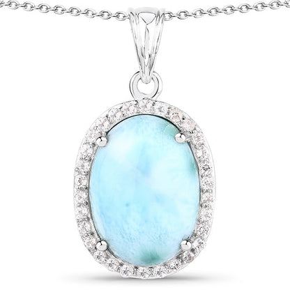 13.55 Carat Genuine Larimar and White Topaz .925 Sterling Silver Pendant by Bids.com